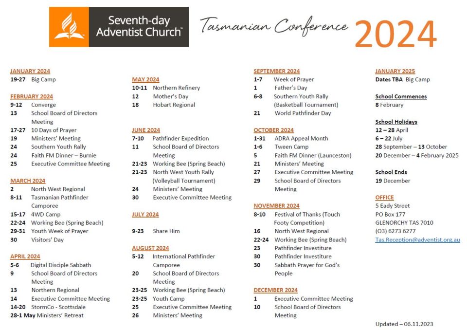 2024 Conference Calendar Tasmanian Conference of the Seventhday